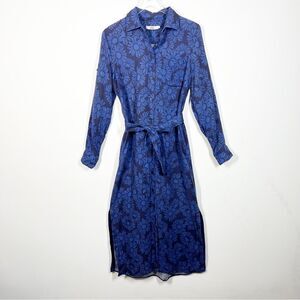 0039 Italy Women’s Size Small Blue Taya Linen Floral Maxi Shirt Dress